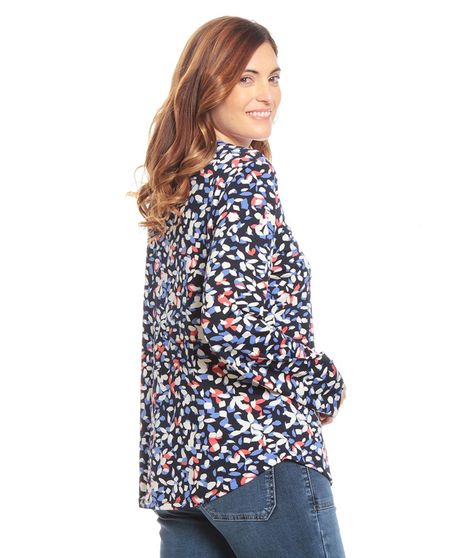 Blusa Manga Larga Estampada Cuello Mao Escote V-1