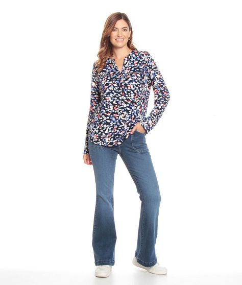 Blusa Manga Larga Estampada Cuello Mao Escote V-5