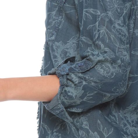 Blusa Denim Manga Larga  Estampado Abotonada En Delantero-1