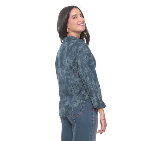 Blusa Denim Manga Larga  Estampado Abotonada En Delantero-6