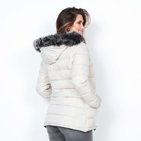 Parka Manga Larga Con Piel En Capucha  Y Bolsillos-1