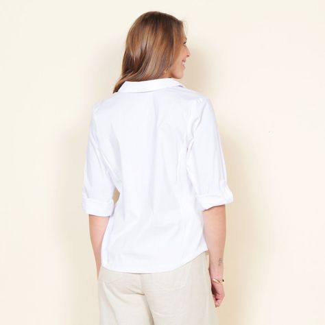 Blusa Manga 3/4 Solido Abotonada En Delantero Con Rib En Costado-5