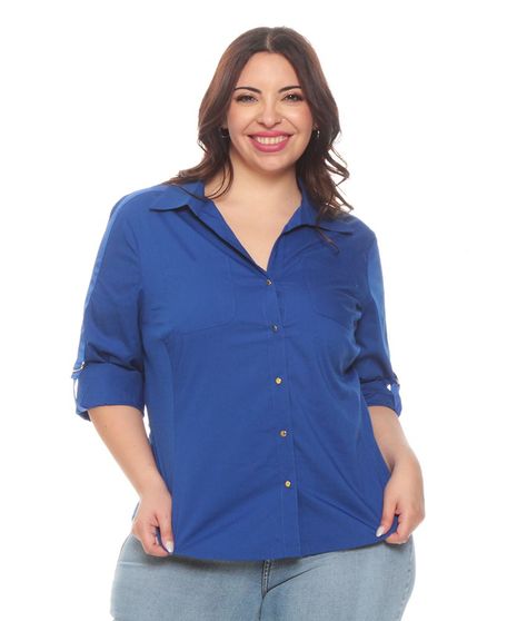 Blusa Manga Larga Con Tela De Punto En Los Costados Delantero Abotonad-0