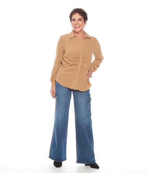 Blusa Escote V Manga Larga Abotonada En El Delantero-3