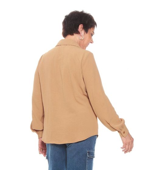 Blusa Escote V Manga Larga Abotonada En El Delantero-5