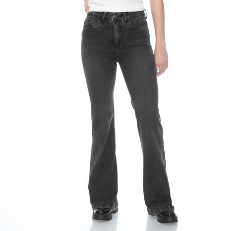 Jeans Flare Tiro Alto  1 Boton Push Up Pretina Basica-0