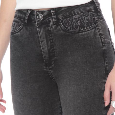 Jeans Flare Tiro Alto  1 Boton Push Up Pretina Basica-2