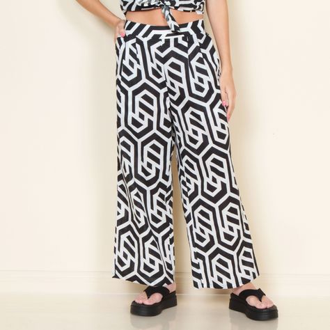 Pantalon Tiro Alto Estampado Con Cintura Elasticada-2