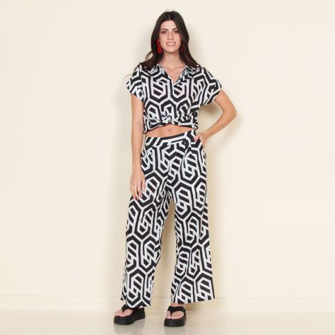 Pantalon Tiro Alto Estampado Con Cintura Elasticada-5