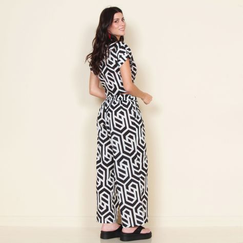 Pantalon Tiro Alto Estampado Con Cintura Elasticada-6