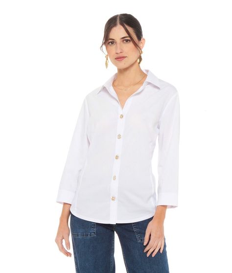 Blusa Manga Larga  Abotonada Solida-0