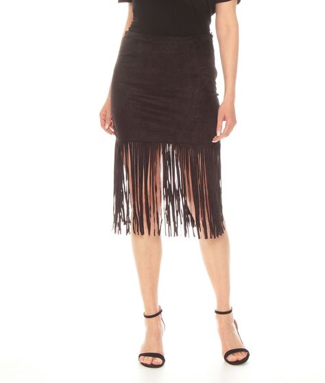 Falda Solido Suede Con Flecos Cierre Invisible-0