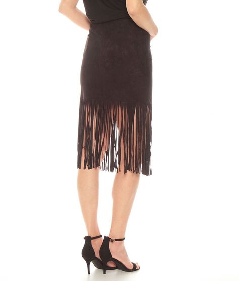 Falda Solido Suede Con Flecos Cierre Invisible-1