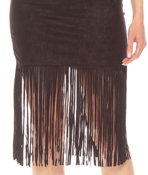 Falda Solido Suede Con Flecos Cierre Invisible-2