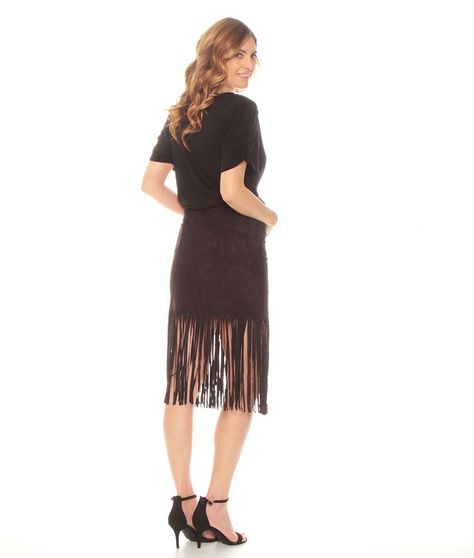 Falda Solido Suede Con Flecos Cierre Invisible-6
