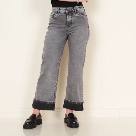 Jeans Recto Tiro Alto Pretina 1 Boton Aplicacion Tachas Basta Roll Up-0