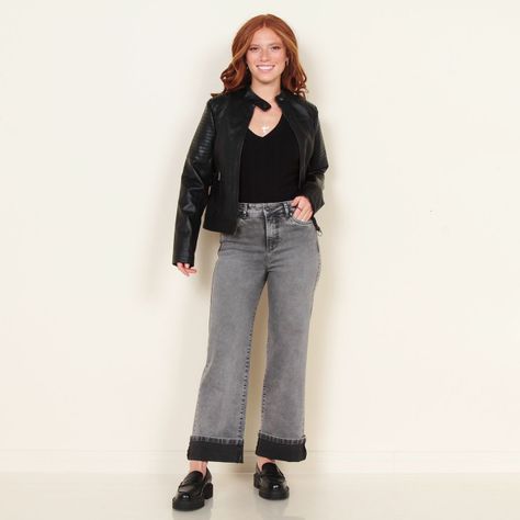 Jeans Recto Tiro Alto Pretina 1 Boton Aplicacion Tachas Basta Roll Up-5