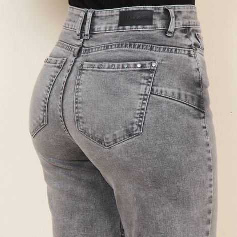 Jeans Recto Tiro Alto Pretina 1 Boton Aplicacion Tachas Basta Roll Up-7