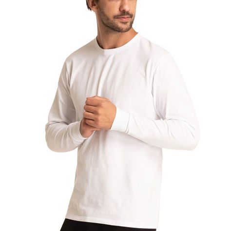 Camisetas Blancas Pack 2 Manga Larga Hombre Top-0