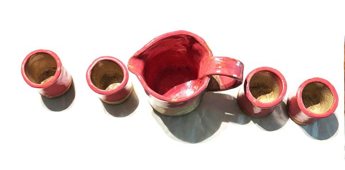 Juego de jarra con 4 vasos en cerámica gres hecho a mano diseño exclusivo-1