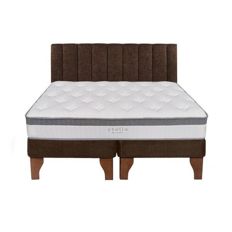 Cama Europea Stella 2 Plazas + Respaldo Tubular Madera Café-0