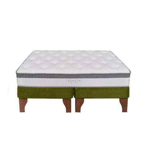 Cama Europea Stella 2 Plazas 150x190 cm Base Colchón Madera Verde-0