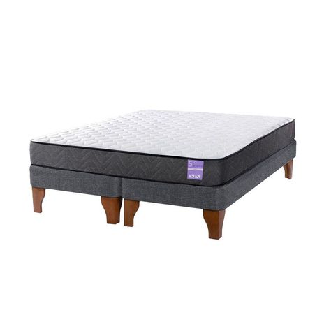 Cama Europea 2 Plazas 150x190 cm Base Colchón Madera Gris-1