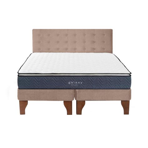 Cama Europea Galaxy 2 Plazas + Respaldo Capitoné Madera Beige-0