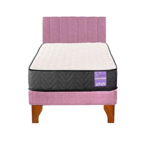 Cama Europea 1 Plaza Aura + Respaldo Tubular Madera Rosado-0
