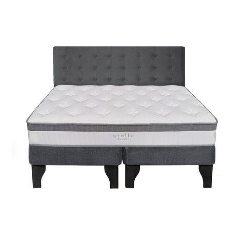 Cama Europea Stella 2 Plazas + Respaldo Capitoné Negro Gris-0