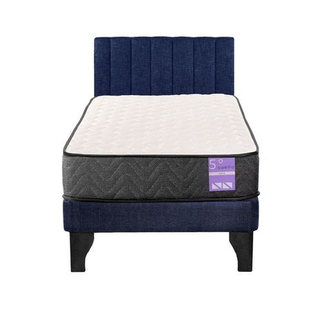 Cama Europea 1 Plaza Aura + Respaldo Tubular Negro Azul-0