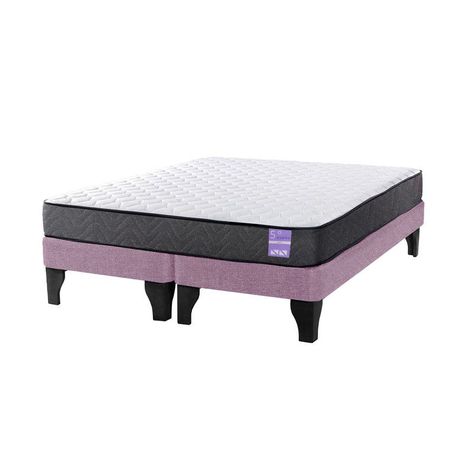 Cama Europea 2 Plazas 150x190 cm Base Colchón Negro Rosado-1