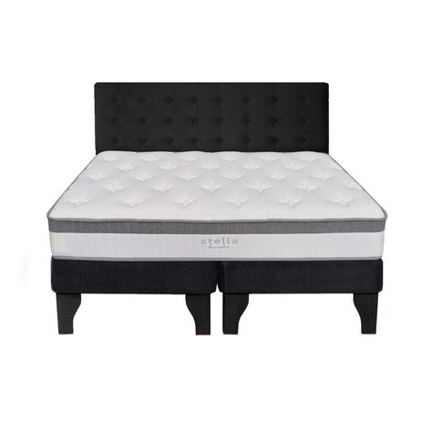 Cama Europea Stella 2 Plazas + Respaldo Capitoné Negro-0