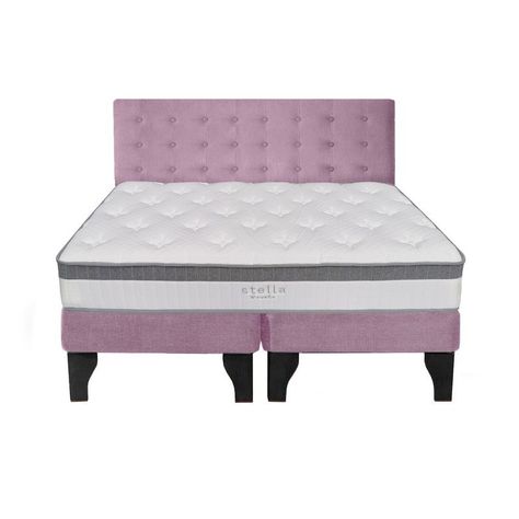 Cama Europea Stella 2 Plazas + Respaldo Capitoné Negro Rosada-0
