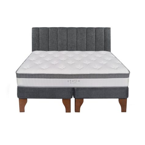 Cama Europea Stella 2 Plazas + Respaldo Tubular Madera Gris-0