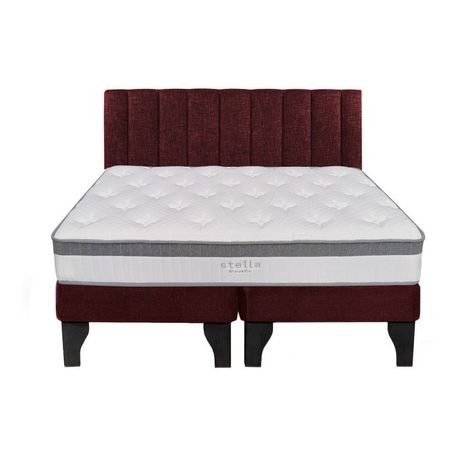Cama Europea Stella 2 Plazas + Respaldo Tubular Negro Burdeo-0