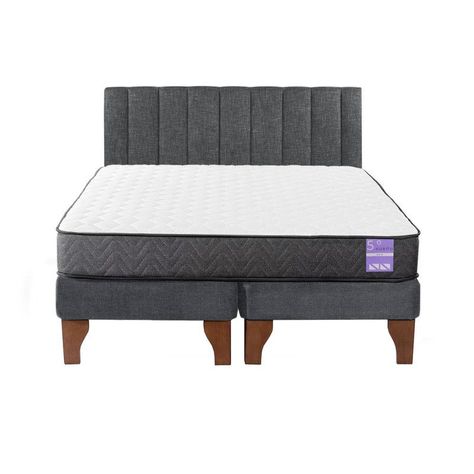 Cama Europea 2 Plazas + Respaldo Tubular Madera Gris-0