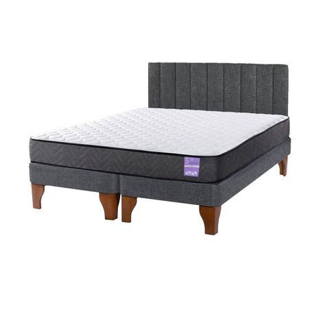 Cama Europea 2 Plazas + Respaldo Tubular Madera Gris-1