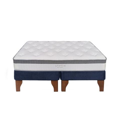 Cama Europea Stella 2 Plazas 150x190 cm Base Colchón Madera Azul-0