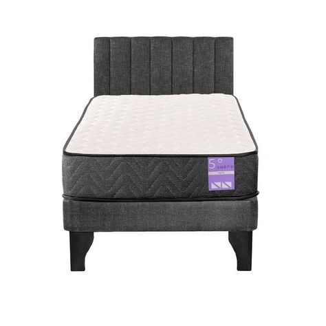 Cama Europea 1 Plaza Aura + Respaldo Tubular Negro Gris-0