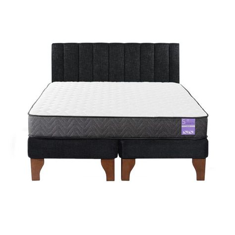 Cama Europea 2 Plazas + Respaldo Tubular Madera Negro-0