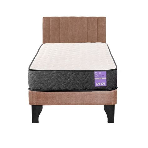 Cama Europea 1.5 Plazas Aura + Respaldo Tubular Negro Beige-0