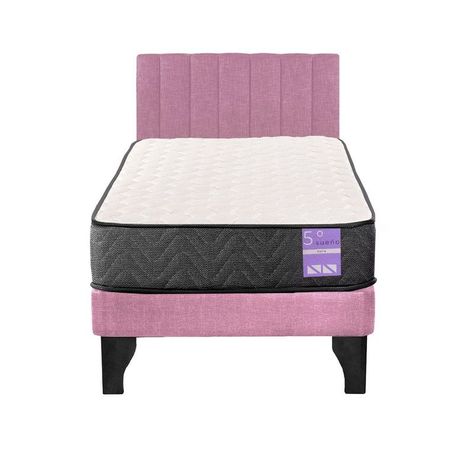 Cama Europea 1 Plaza Aura + Respaldo Tubular Negro Rosado-0