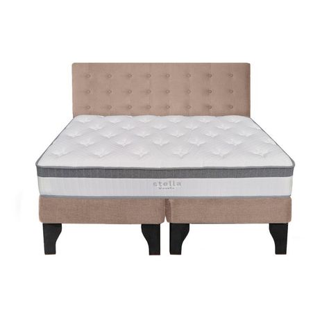 Cama Europea Stella 2 Plazas + Respaldo Capitoné Negro Beige-0