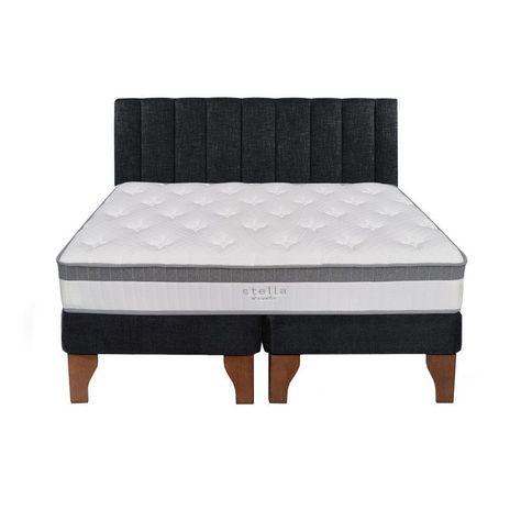 Cama Europea Stella 2 Plazas + Respaldo Tubular Madera Negro-0