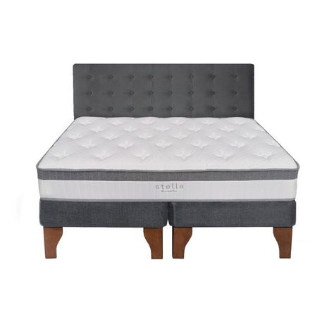 Cama Europea Stella 2 Plazas + Respaldo Capitoné Madera Gris-0