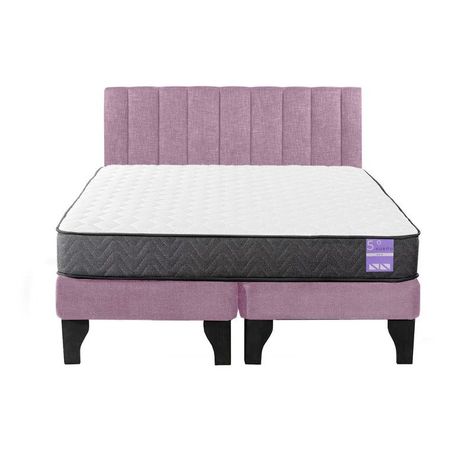 Cama Europea 2 Plazas + Respaldo Tubular Negro Rosado-0