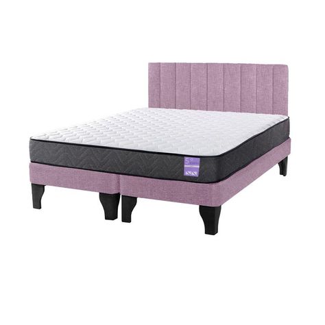 Cama Europea 2 Plazas + Respaldo Tubular Negro Rosado-1