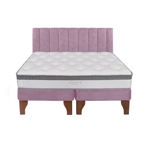 Cama Europea Stella 2 Plazas + Respaldo Tubular Madera Rosada-0