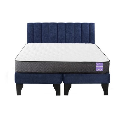 Cama Europea 2 Plazas + Respaldo Tubular Negro Azul-0